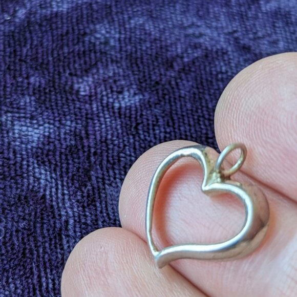 Silver Asymmetric Open Heart Minimalist Pendant - Picture 3 of 7